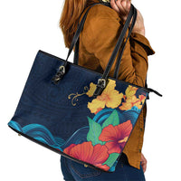 Polynesian Hibiscus Flower Waves Pattern Leather Tote Bag LT9 - Polynesian Pride