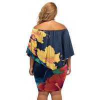 Polynesian Hibiscus Flower Waves Pattern Off Shoulder Short Dress LT9 - Polynesian Pride