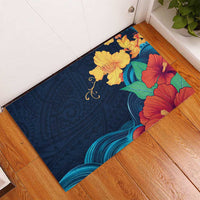 Polynesian Hibiscus Flower Waves Pattern Rubber Doormat LT9 - Polynesian Pride