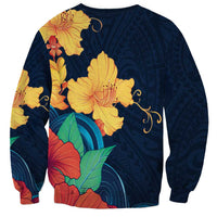 Polynesian Hibiscus Flower Waves Pattern Sweatshirt LT9 - Polynesian Pride