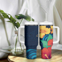 Polynesian Hibiscus Flower Waves Pattern Tumbler With Handle LT9 - Polynesian Pride