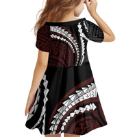 Polynesian Oxblood Line Art Tribal Tattoo Kid Short Sleeve Dress