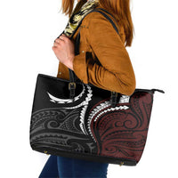Polynesian Oxblood Line Art Tribal Tattoo Leather Tote Bag LT9 Beige - Polynesian Pride