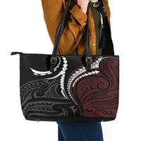 Polynesian Oxblood Line Art Tribal Tattoo Leather Tote Bag LT9 - Polynesian Pride