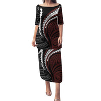 Polynesian Oxblood Line Art Tribal Tattoo Puletasi LT9 Long Dress Beige - Polynesian Pride
