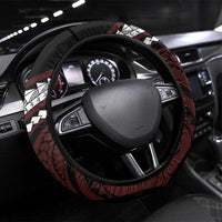 Polynesian Oxblood Line Art Tribal Tattoo Steering Wheel Cover LT9 Universal Fit Beige - Polynesian Pride