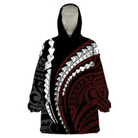 Polynesian Oxblood Line Art Tribal Tattoo Wearable Blanket Hoodie LT9 One Size Beige - Polynesian Pride