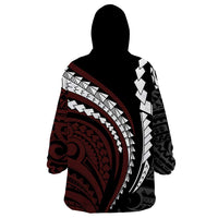 Polynesian Oxblood Line Art Tribal Tattoo Wearable Blanket Hoodie LT9 - Polynesian Pride