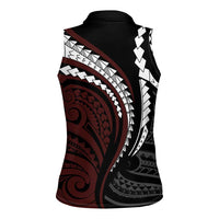 Polynesian Oxblood Line Art Tribal Tattoo Women Sleeveless Polo Shirt