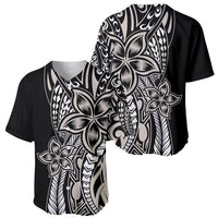 Polynesian Plumeria Floral Tattoo Pattern Baseball Jersey Beige Style