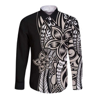 Polynesian Plumeria Floral Tattoo Pattern Long Sleeve Button Shirt Beige Style LT9 Unisex Beige - Polynesian Pride