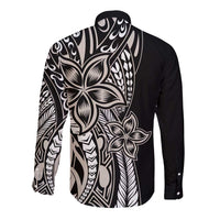 Polynesian Plumeria Floral Tattoo Pattern Long Sleeve Button Shirt Beige Style LT9 - Polynesian Pride