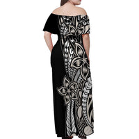 Polynesian Plumeria Floral Tattoo Pattern Off Shoulder Maxi Dress Beige Style LT9 - Polynesian Pride