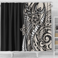 Polynesian Plumeria Floral Tattoo Pattern Shower Curtain Beige Style