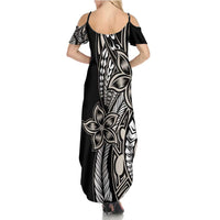 Polynesian Plumeria Floral Tattoo Pattern Summer Maxi Dress Beige Style LT9 - Polynesian Pride