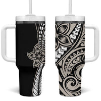 Polynesian Plumeria Floral Tattoo Pattern Tumbler With Handle Beige Style LT9 One Size: 40 oz Beige - Polynesian Pride