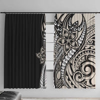 Polynesian Plumeria Floral Tattoo Pattern Window Curtain Beige Style LT9 With Hooks Beige - Polynesian Pride