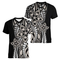 Polynesian Plumeria Floral Tattoo Pattern Women V-Neck T-Shirt Beige Style