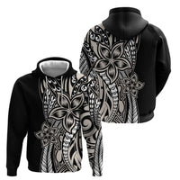 Polynesian Plumeria Floral Tattoo Pattern Zip Hoodie Beige Style