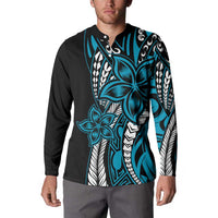Polynesian Plumeria Floral Tattoo Pattern Button Sweatshirt Blue Style LT9 - Polynesian Pride