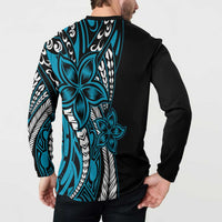 Polynesian Plumeria Floral Tattoo Pattern Button Sweatshirt Blue Style LT9 - Polynesian Pride