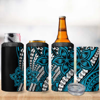 Polynesian Plumeria Floral Tattoo Pattern 4 in 1 Can Cooler Tumbler Bllue Style LT9 - Polynesian Pride