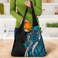 Polynesian Plumeria Floral Tattoo Pattern Grocery Bag Blue Style LT9 - Polynesian Pride