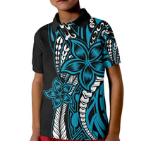 Polynesian Plumeria Floral Tattoo Pattern Kid Polo Shirt Bllue Style