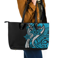Polynesian Plumeria Floral Tattoo Pattern Leather Tote Bag Blue Style LT9 - Polynesian Pride