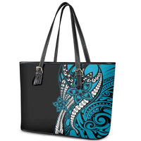 Polynesian Plumeria Floral Tattoo Pattern Leather Tote Bag Blue Style LT9 - Polynesian Pride