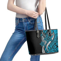 Polynesian Plumeria Floral Tattoo Pattern Leather Tote Bag Blue Style LT9 - Polynesian Pride