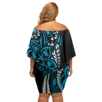 Polynesian Plumeria Floral Tattoo Pattern Off Shoulder Short Dress Blue Style LT9 - Polynesian Pride