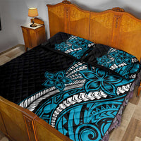 Polynesian Plumeria Floral Tattoo Pattern Quilt Bed Set Blue Style LT9 - Polynesian Pride