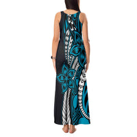 Polynesian Plumeria Floral Tattoo Pattern Tank Maxi Dress Blue Style LT9 - Polynesian Pride