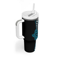 Polynesian Plumeria Floral Tattoo Pattern Tumbler With Handle Blue Style LT9 - Polynesian Pride
