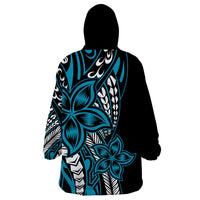 Polynesian Plumeria Floral Tattoo Pattern Wearable Blanket Hoodie Blue Style LT9 - Polynesian Pride