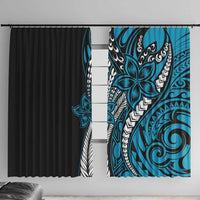 Polynesian Plumeria Floral Tattoo Pattern Window Curtain Blue Style LT9 With Hooks Blue - Polynesian Pride