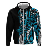 Polynesian Plumeria Floral Tattoo Pattern Zip Hoodie Bllue Style