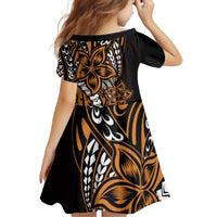 Polynesian Plumeria Floral Tattoo Pattern Family Matching Off The Shoulder Long Sleeve Dress and Hawaiian Shirt Gold Style