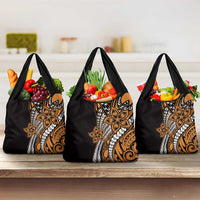Polynesian Plumeria Floral Tattoo Pattern Grocery Bag Gold Style LT9 3-pack One Size Gold - Polynesian Pride