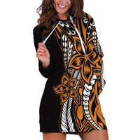 Polynesian Plumeria Floral Tattoo Pattern Hoodie Dress Gold Style LT9 Gold - Polynesian Pride