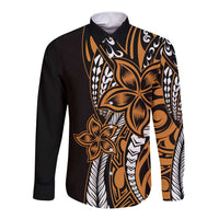 Polynesian Plumeria Floral Tattoo Pattern Long Sleeve Button Shirt Gold Style LT9 Unisex Gold - Polynesian Pride