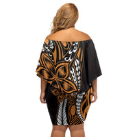Polynesian Plumeria Floral Tattoo Pattern Off Shoulder Short Dress Gold Style LT9 - Polynesian Pride