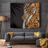 Polynesian Plumeria Floral Tattoo Pattern Tapestry Gold Style