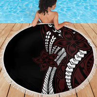 Polynesian Plumeria Floral Tattoo Pattern Beach Blanket Oxblood Style LT9 - Polynesian Pride