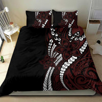 Polynesian Plumeria Floral Tattoo Pattern Bedding Set Oxblood Style
