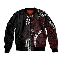 Polynesian Plumeria Floral Tattoo Pattern Bomber Jacket Oxblood Style