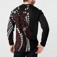 Polynesian Plumeria Floral Tattoo Pattern Button Sweatshirt Oxblood Style LT9 - Polynesian Pride