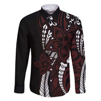 Polynesian Plumeria Floral Tattoo Pattern Family Matching Long Sleeve Bodycon Dress and Hawaiian Shirt Oxblood Style LT9 Dad's Shirt - Long Sleeve Oxblood - Polynesian Pride