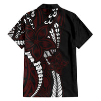 Polynesian Plumeria Floral Tattoo Pattern Family Matching Off The Shoulder Long Sleeve Dress and Hawaiian Shirt Oxblood Style LT9 - Polynesian Pride